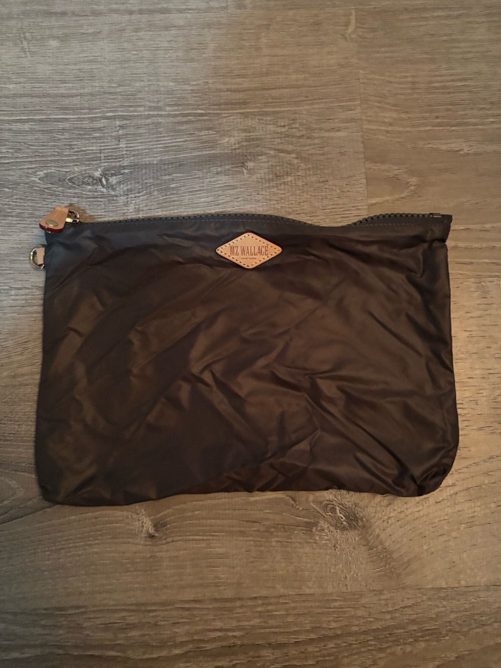 ❤️MZ Wallace Black Nylon Zip Pouch with Tan Leather Logo